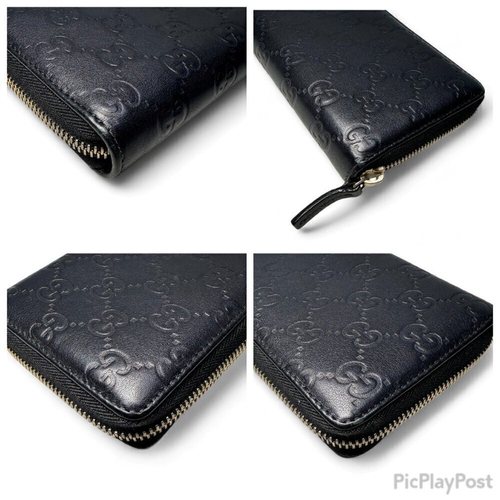 GUCCI Guccissima Leather Zip Around Long Wallet, Black GG Embossed - Picture 9 of 15
